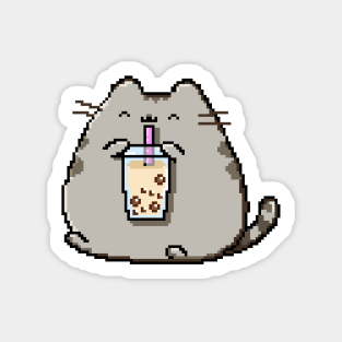 Pixel Chubby Cat Loves Boba Tea! Sticker